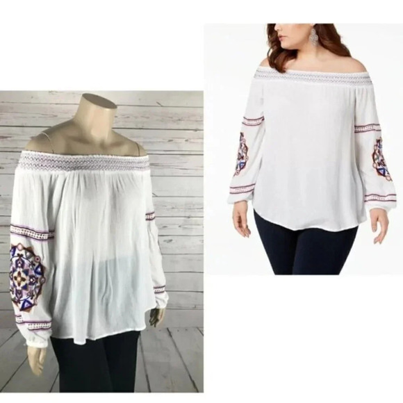 INC INTERNATIONAL CONCEPTS Embroidered Off The Shoulder Peasant Top, 0X - Picture 1 of 8